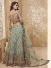 Mint Green Thread Embroidered Net Reception Wear Lehenga Choli