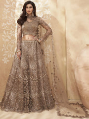 Wonderful Brown Thread Embroidery Net Reception wear Lehenga Choli