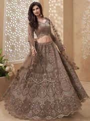 Wonderful Brown Thread Embroidery Net Reception wear Lehenga Choli