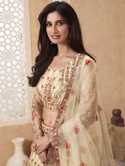 Amazing Pale Yellow Thread Embroidery Net Reception wear Lehenga Choli
