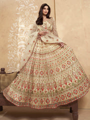 Amazing Pale Yellow Thread Embroidery Net Reception wear Lehenga Choli