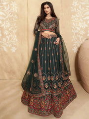 Adorable Green Thread Embroidery Net Reception wear Lehenga Choli