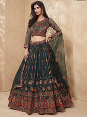 Adorable Green Thread Embroidery Net Reception wear Lehenga Choli