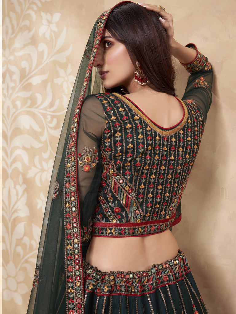 Adorable Green Thread Embroidery Net Reception wear Lehenga Choli
