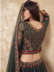 Adorable Green Thread Embroidery Net Reception wear Lehenga Choli