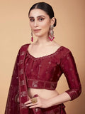 Wondrous Cherry Red Sequined Work Silk Cocktail Wear Lehenga Choli