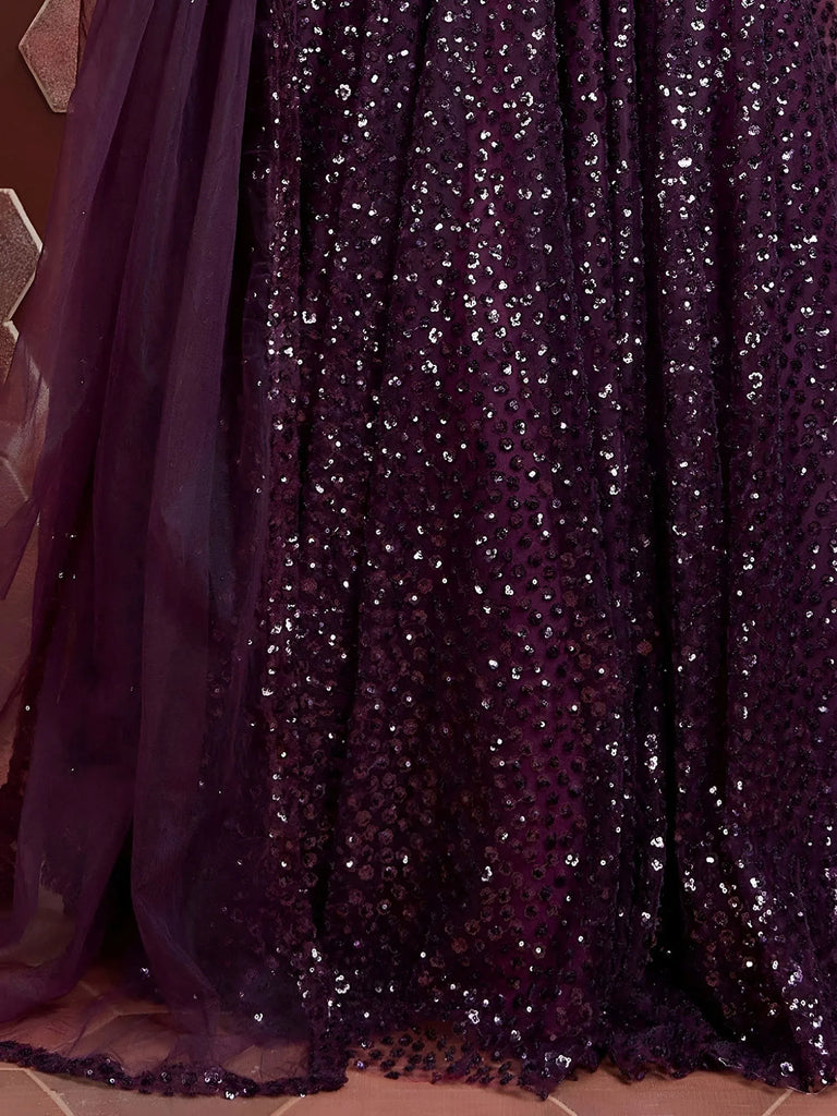 Glamorous Purple Sequins Net Reception Wear Plus Size Lehenga Choli