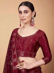 Wondrous Cherry Red Sequined Work Silk Cocktail Wear Lehenga Choli