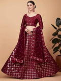 Wondrous Cherry Red Sequined Work Silk Cocktail Wear Lehenga Choli