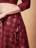 Wondrous Cherry Red Sequined Work Silk Cocktail Wear Lehenga Choli
