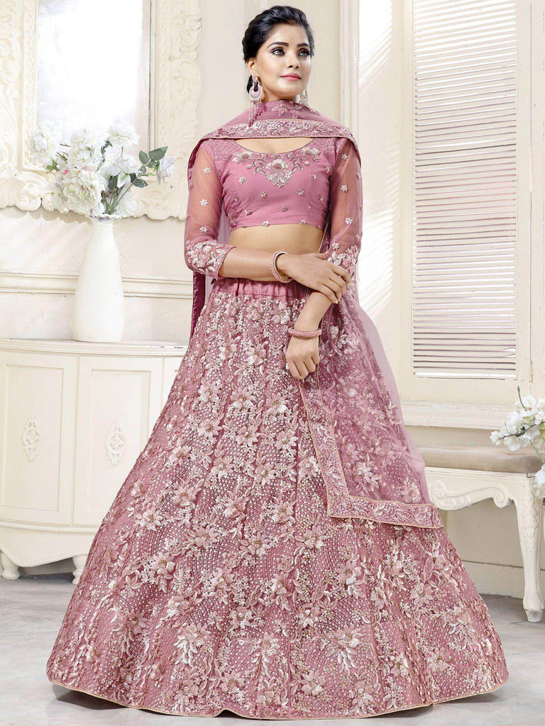 Pleasant Pink Thread Net Festival Wear Lehenga Choli
