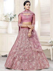 Pleasant Pink Thread Net Festival Wear Lehenga Choli
