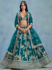 Fabulous Green Embroidered Silk Wedding Wear Lehenga Choli