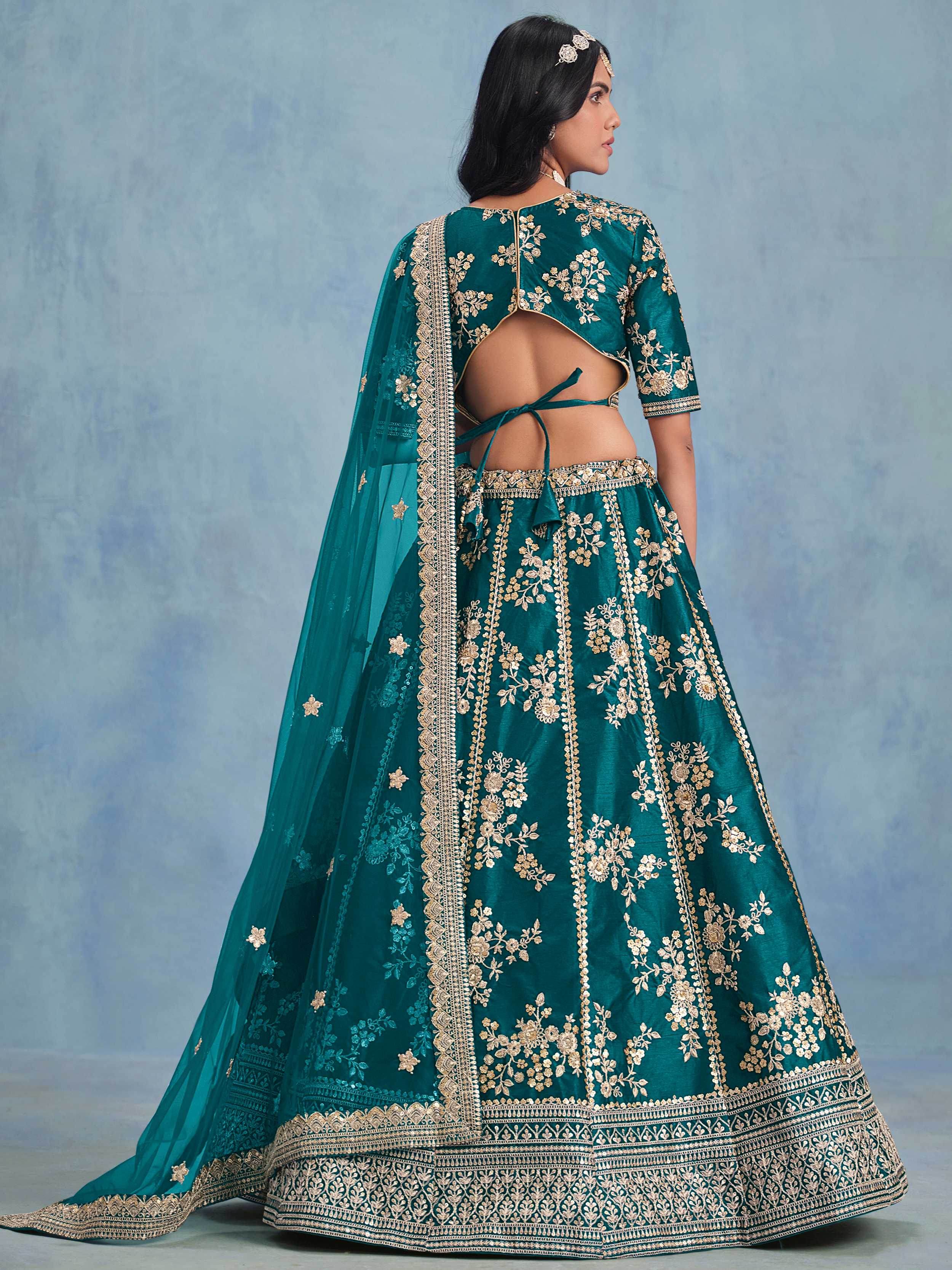 Fabulous Green Embroidered Silk Wedding Wear Lehenga Choli