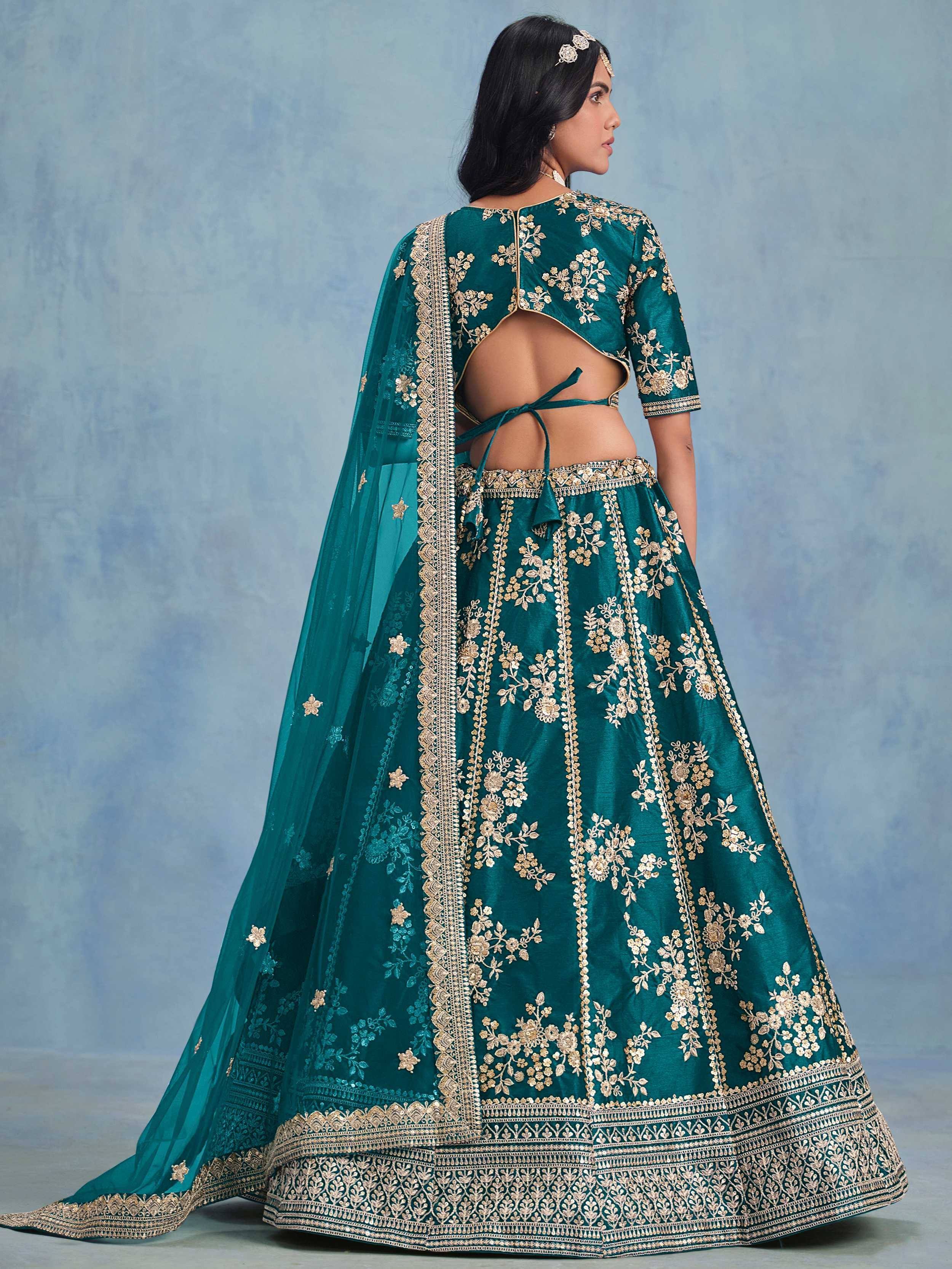 Fabulous Green Embroidered Silk Wedding Wear Lehenga Choli