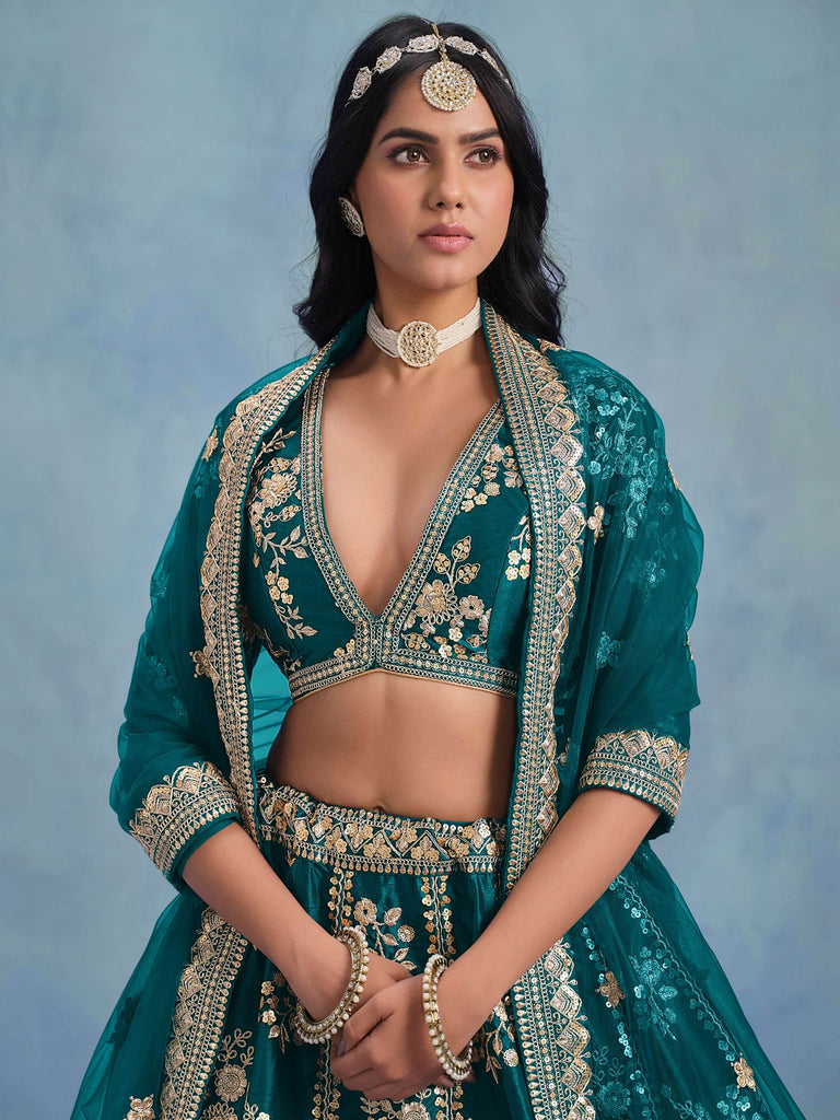Fabulous Green Embroidered Silk Wedding Wear Lehenga Choli