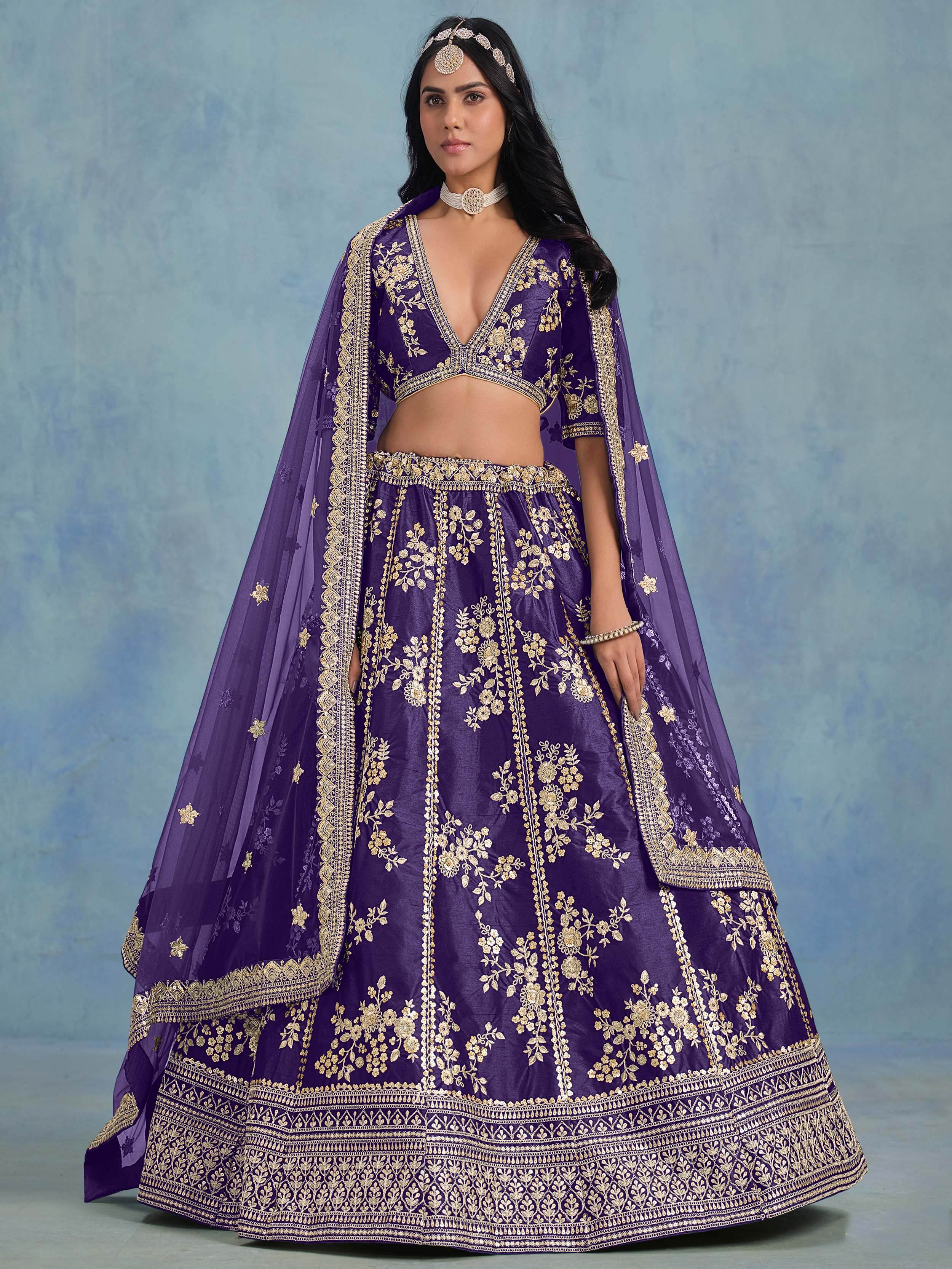 Adorable Purple Embroidered Silk Function Wear Lehenga Choli