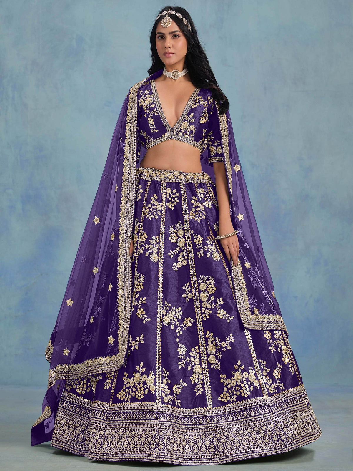 Adorable Purple Embroidered Silk Function Wear Lehenga Choli