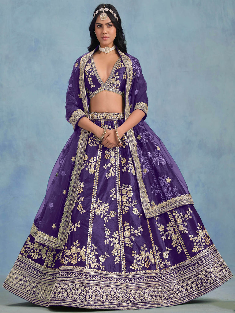 Adorable Purple Embroidered Silk Function Wear Lehenga Choli