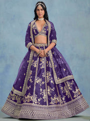 Adorable Purple Embroidered Silk Function Wear Lehenga Choli