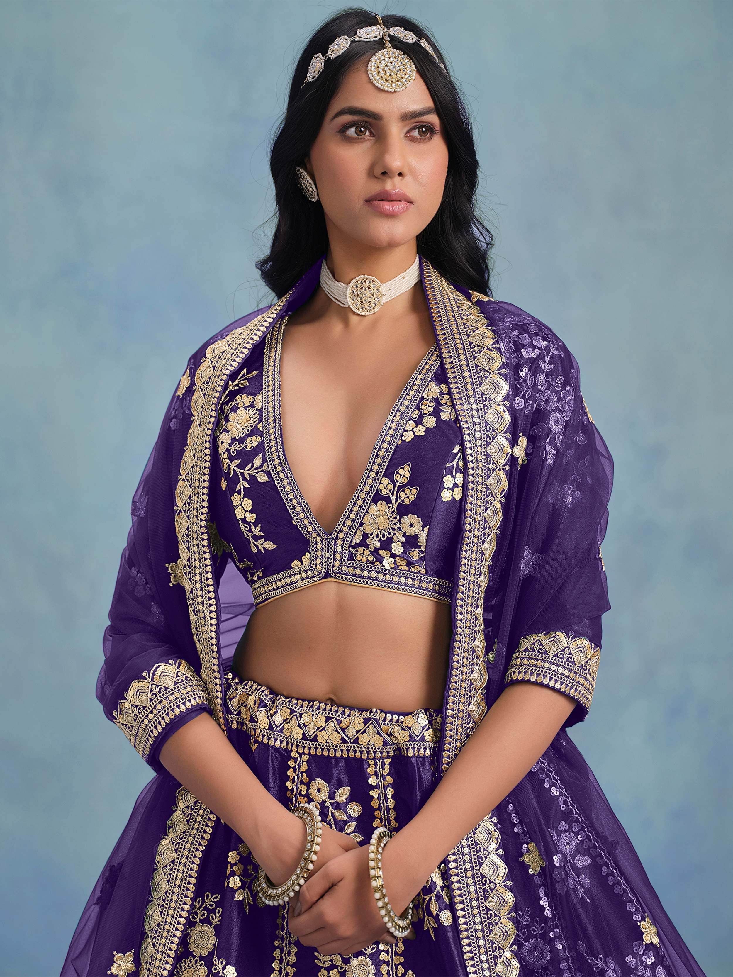 Adorable Purple Embroidered Silk Function Wear Lehenga Choli