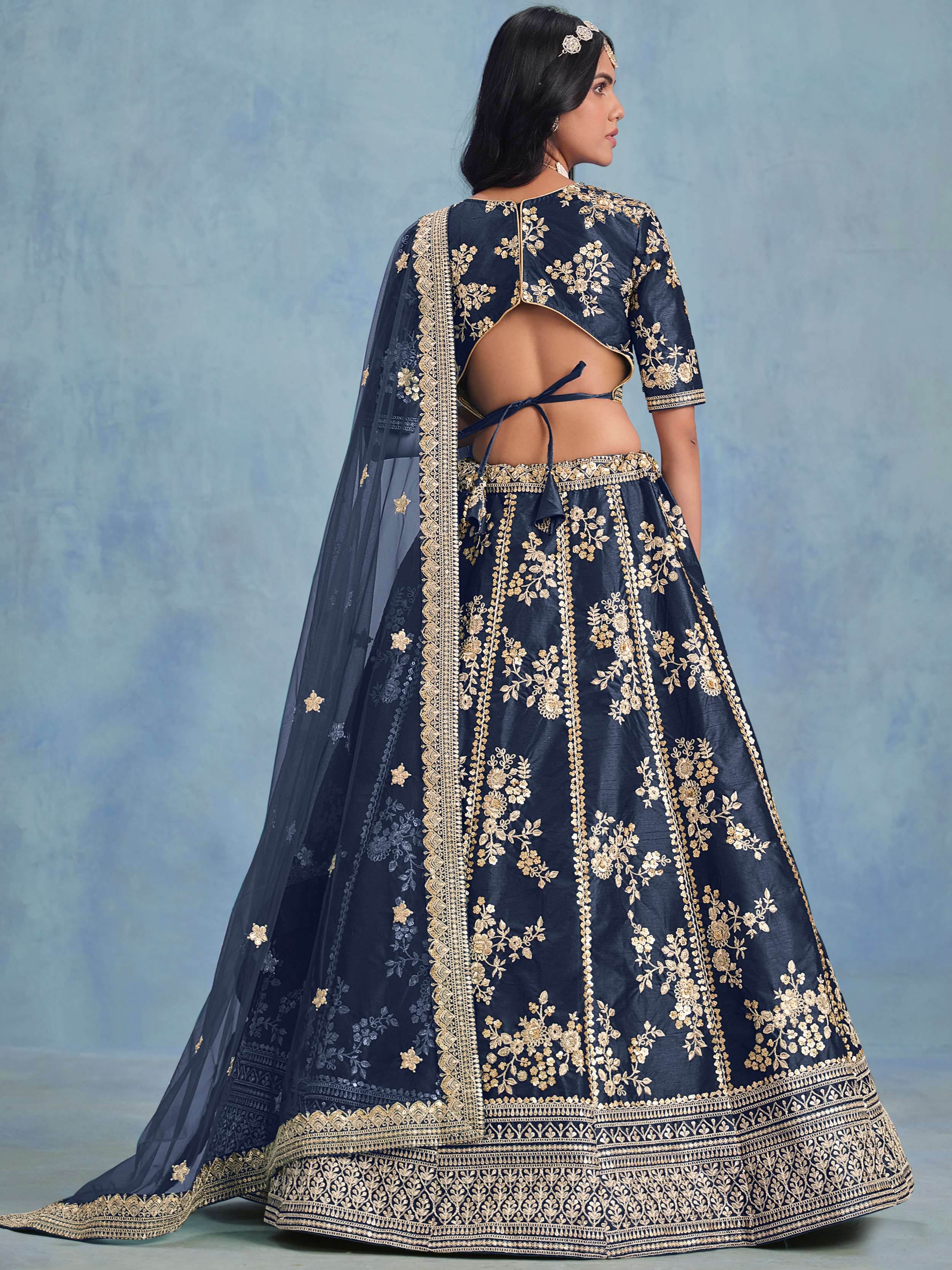 Wonderful Blue Embroidered Silk Engagement Wear Lehenga Choli