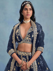 Wonderful Blue Embroidered Silk Engagement Wear Lehenga Choli