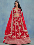 Incredible Red Embroidered Silk Wedding Wear Lehenga Choli
