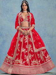 Incredible Red Embroidered Silk Wedding Wear Lehenga Choli