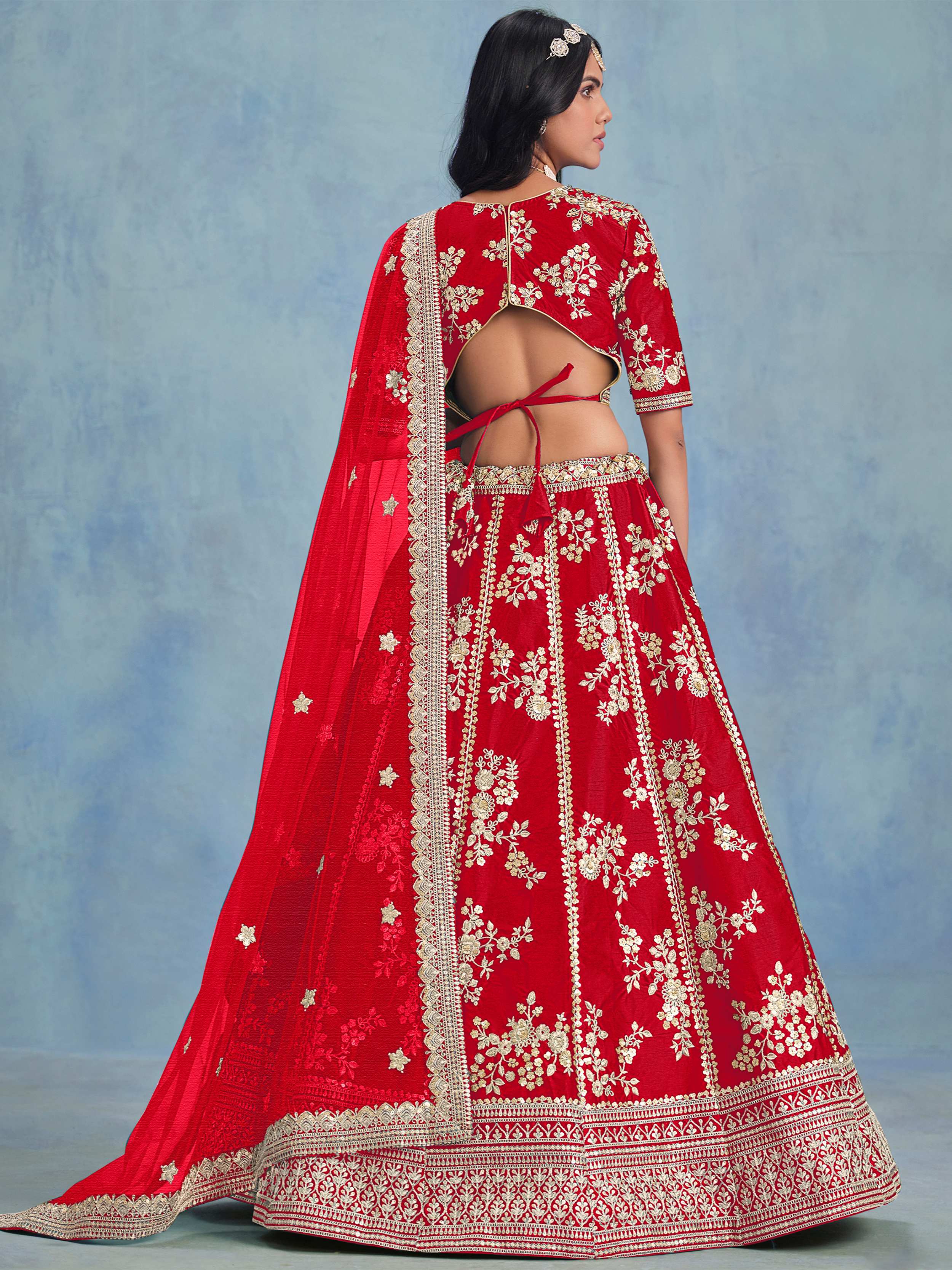 Incredible Red Embroidered Silk Wedding Wear Lehenga Choli