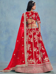 Incredible Red Embroidered Silk Wedding Wear Lehenga Choli