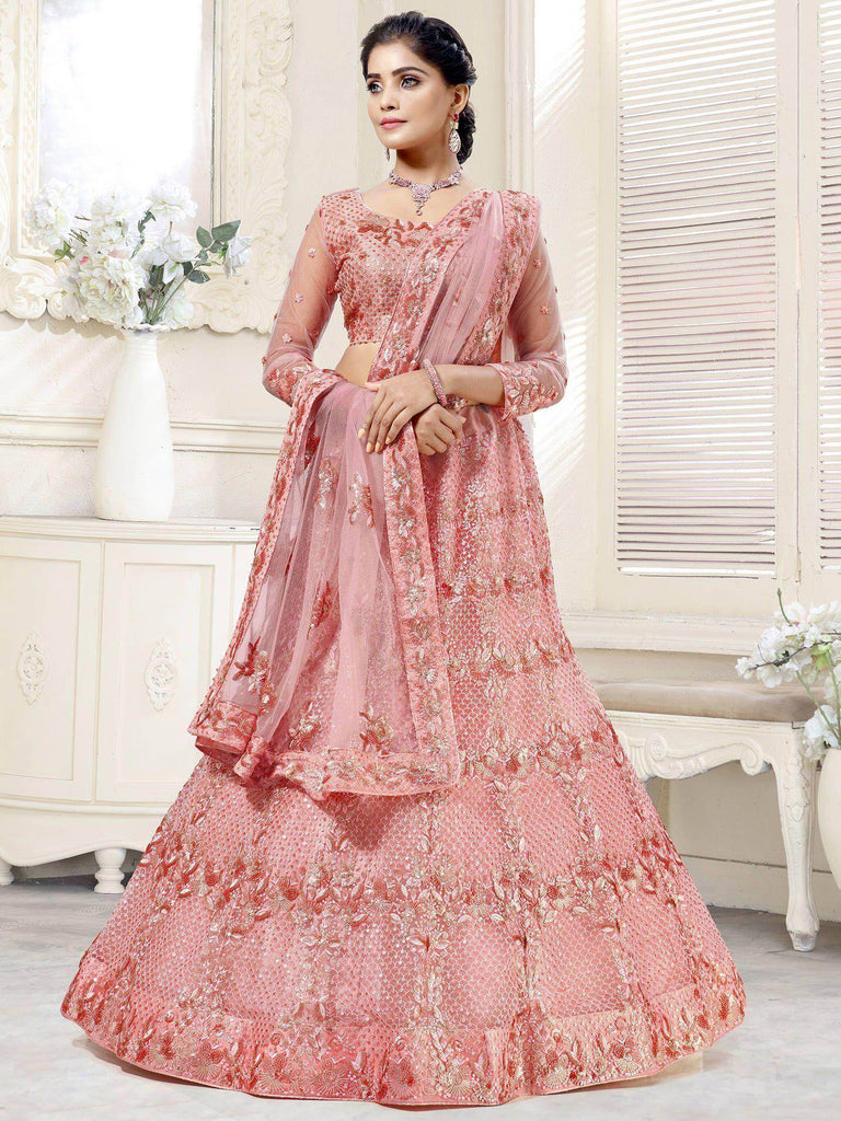 Gorgeous Peach Thread Net Work Festive Lehenga Choli