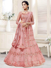 Gorgeous Peach Thread Net Work Festive Lehenga Choli
