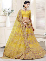 Magnetic Yellow Thread Net Festival Wear Lehenga Choli
