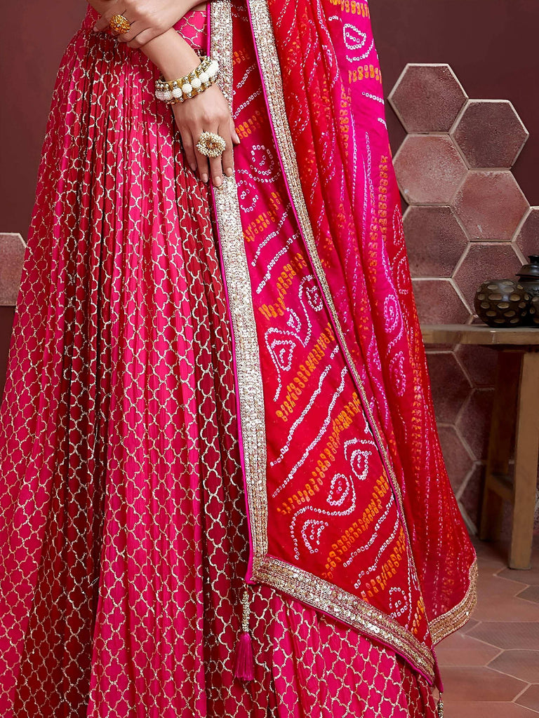 Gorgeous Pink Embroidered Silk Sangeet Wear Plus Size Lehenga Choli
