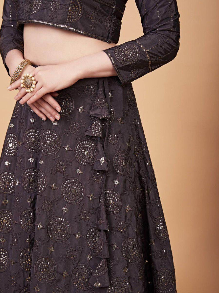 Ravishing Brown Embroidered Work Silk Party Wear Lehenga Choli
