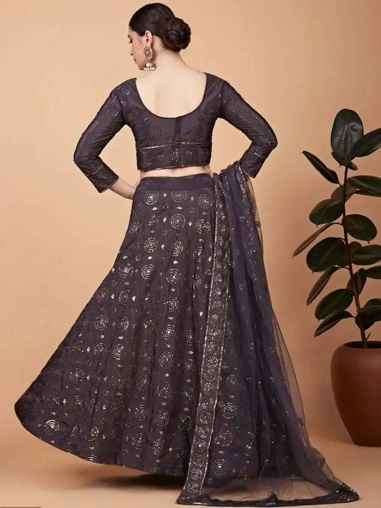 Ravishing Brown Embroidered Work Silk Party Wear Lehenga Choli