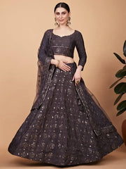 Ravishing Brown Embroidered Work Silk Party Wear Lehenga Choli