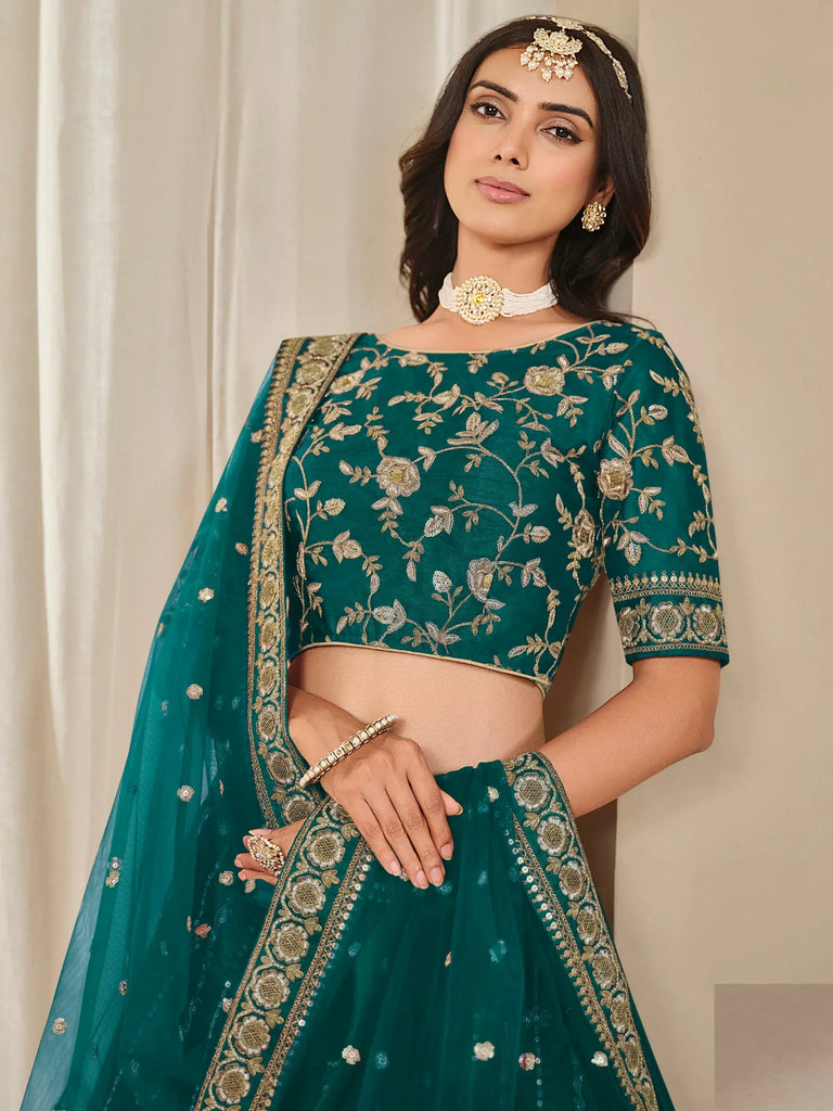 Awesome Green Zari Work Art Silk Mehendi Wear Lehenga With Blouse