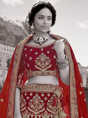 Gorgeous Maroon Multi Embroidery Velvet Bridal Lehenga Choli