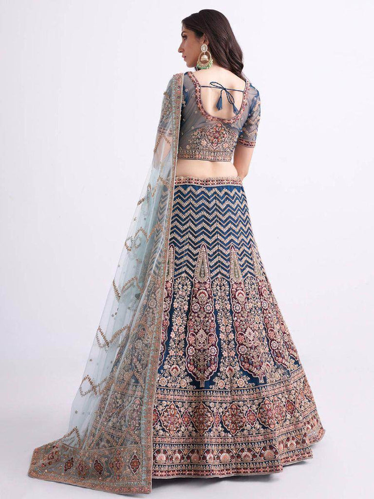 Pleasurable Persian Blue Cording Work Net Bridal Lehenga Choli