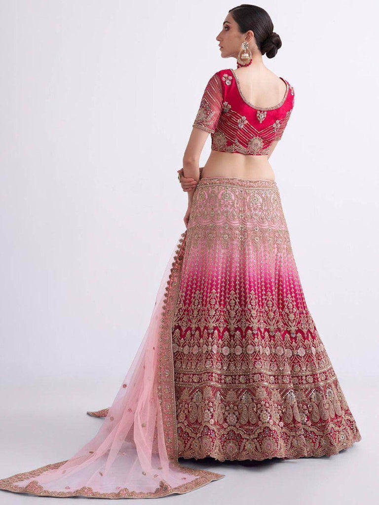 Luxurious Rani Shaded Cording Work Net Bridal Lehenga Choli