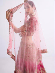 Luxurious Rani Shaded Cording Work Net Bridal Lehenga Choli