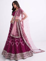 Elegant Magenta Cording Work Georgette Bridal Lehenga Choli