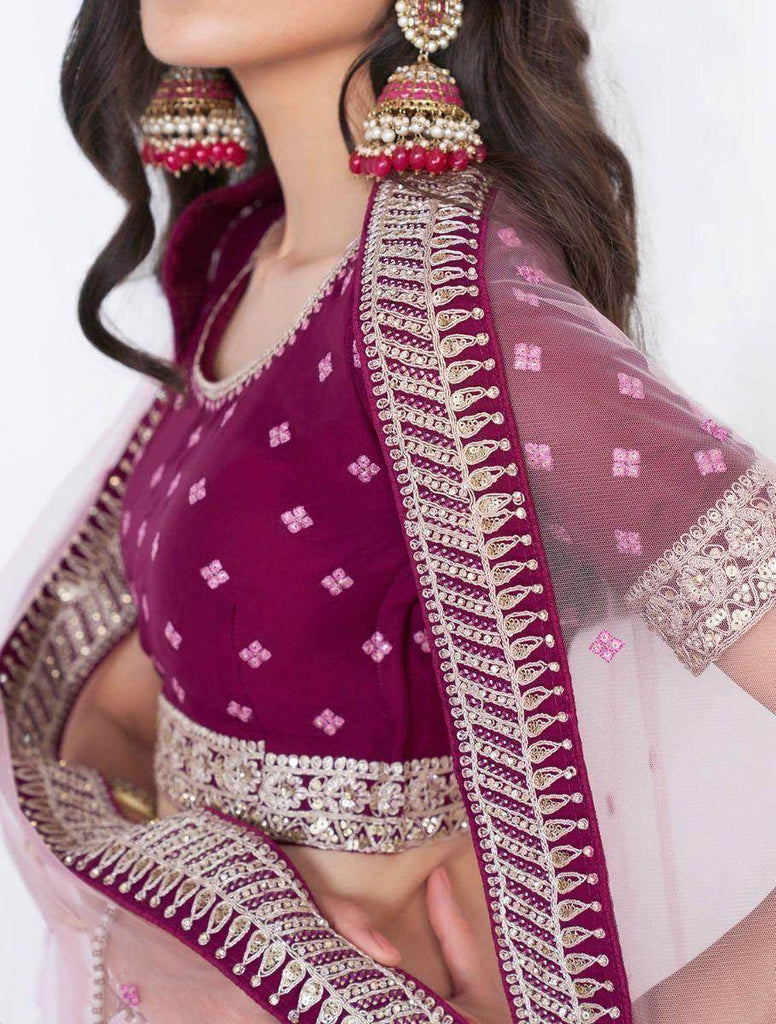 Elegant Magenta Cording Work Georgette Bridal Lehenga Choli