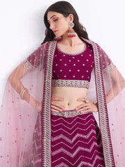 Elegant Magenta Cording Work Georgette Bridal Lehenga Choli