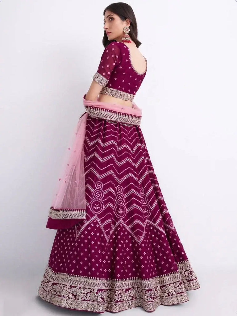 Elegant Magenta Cording Work Georgette Bridal Lehenga Choli