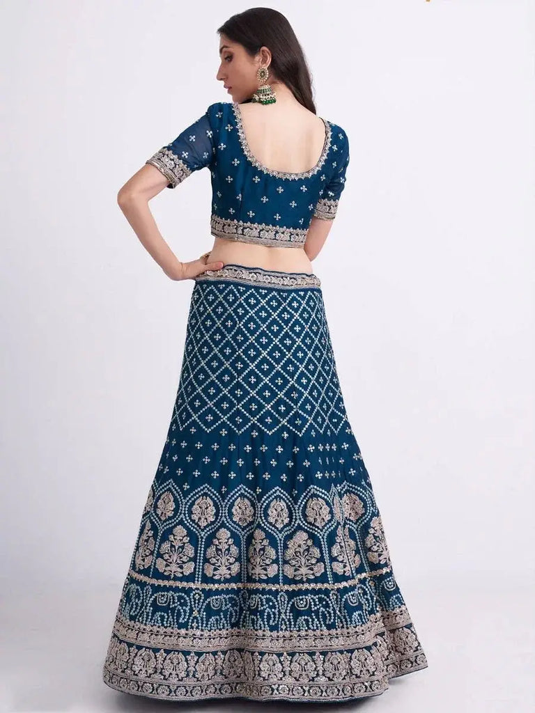 Graceful Teal blue Cording Work Georgette Bridal Lehenga Choli