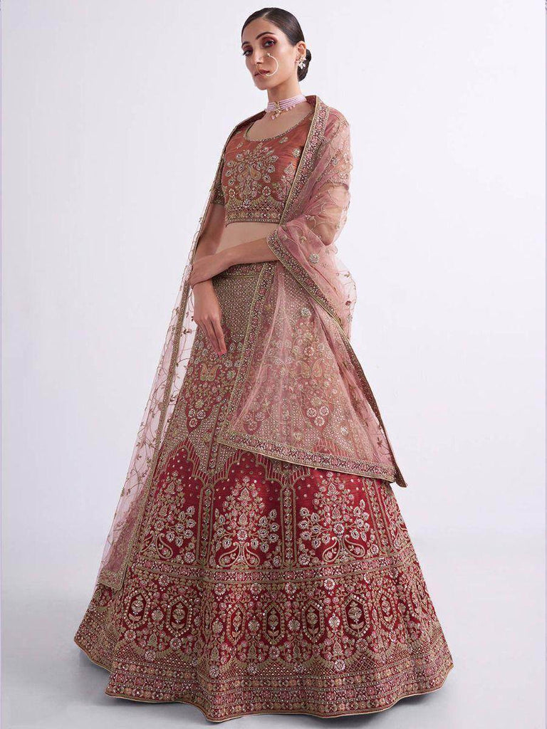 Classy Shaded Rust Cording Work Georgette Bridal Lehenga Choli