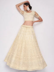 Glamorous Off-White Sequins Embroidery Net Monochrome Lehenga Choli